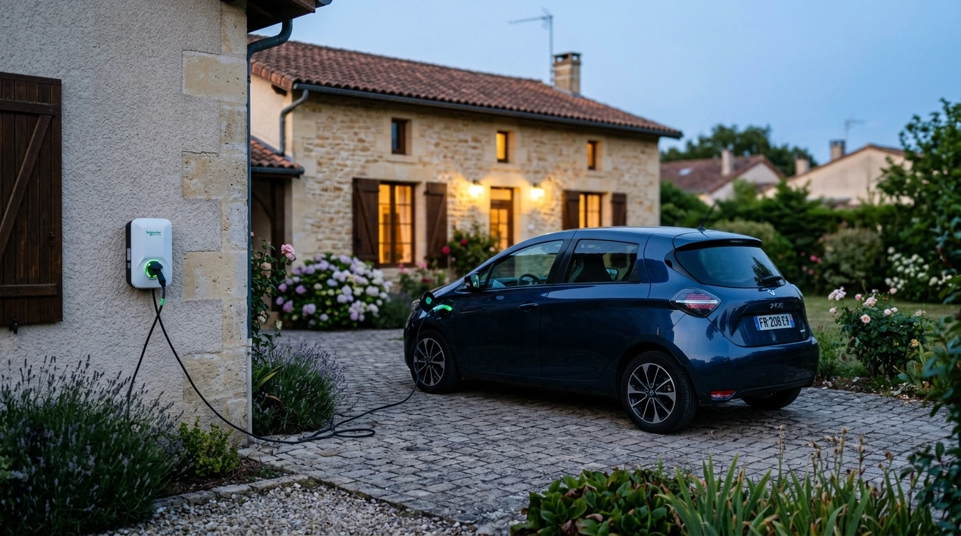 Voiture électrique en charge sur une borne résidentielle